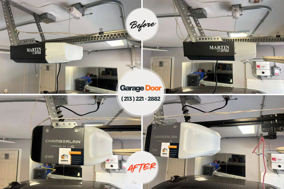Before and after: garage door repair Huntsville, TX